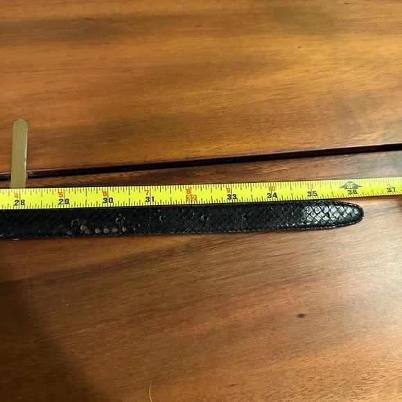 Vintage Genuine Snake Skin Black Leather Belt with Gold Buckle - Picture 6 of 8